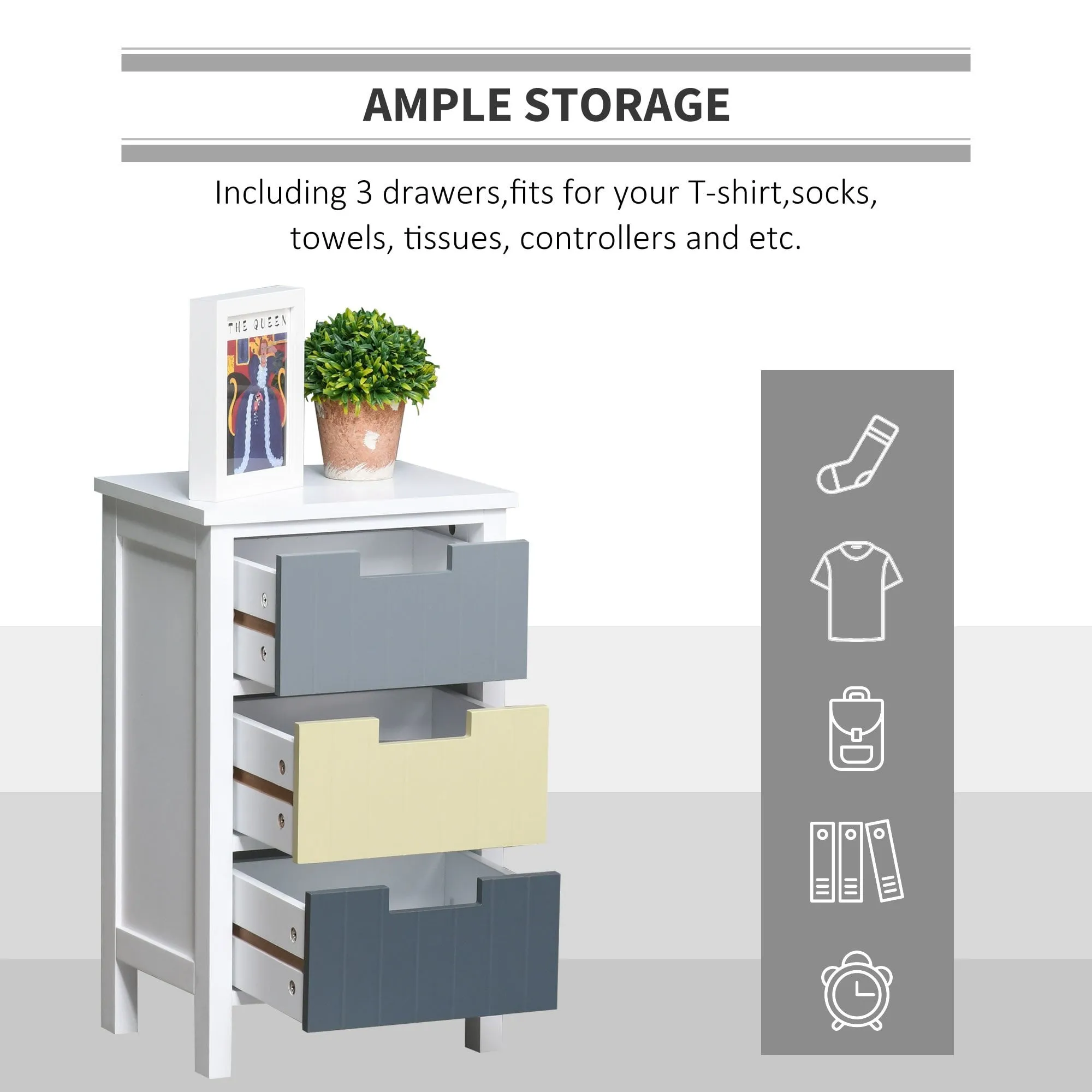 3 Drawer Storage Tower, Dresser Chest with Wood Top, Organizer Unit for Closets Bedroom Nursery Room Hallway Simple Living