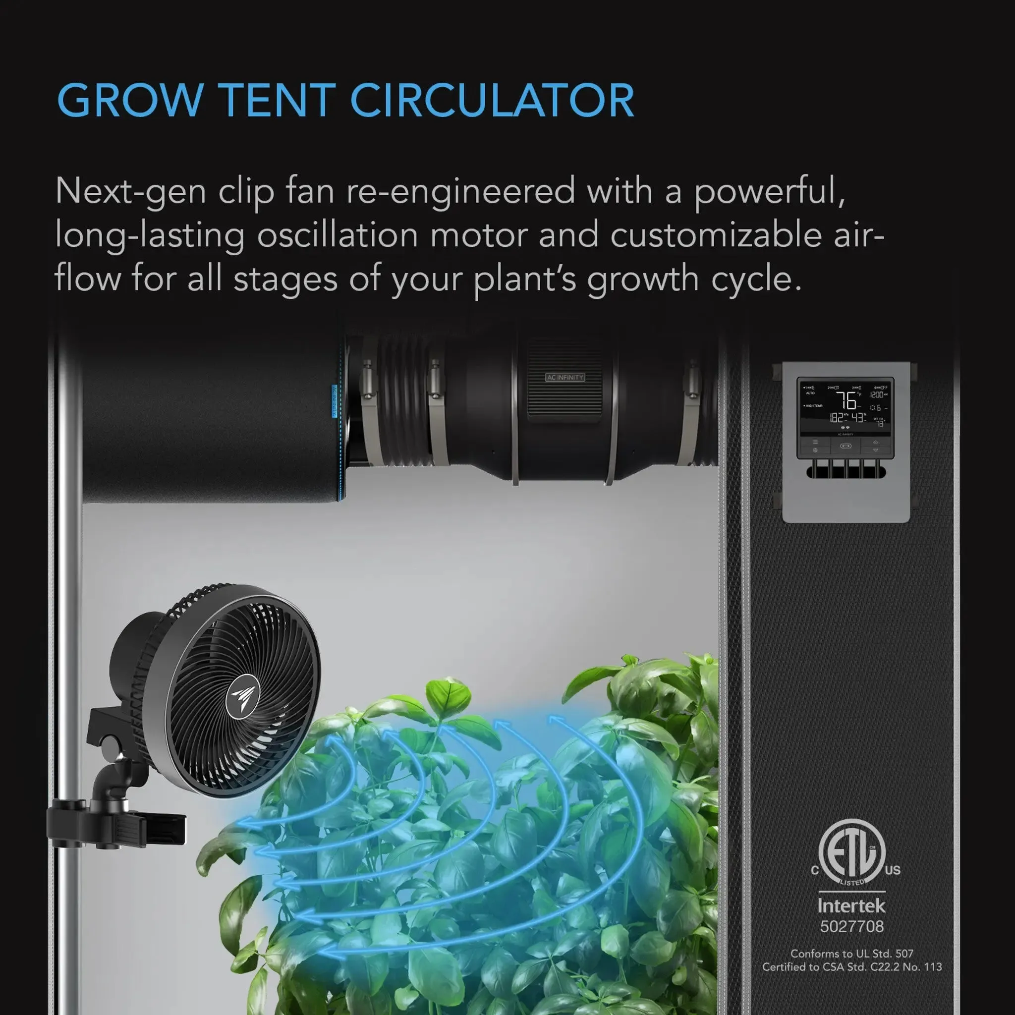 AC Infinity CLOUDRAY S9 GEN 2 Oscillating Grow Tent Clip Fan, 9”