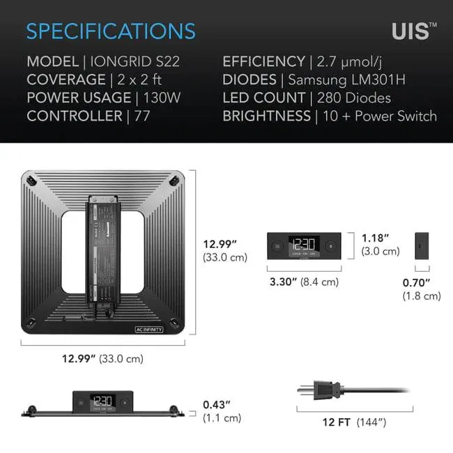 AC Infinity Iongrid S22 LED Grow Light - 130W (AC-IGS22)