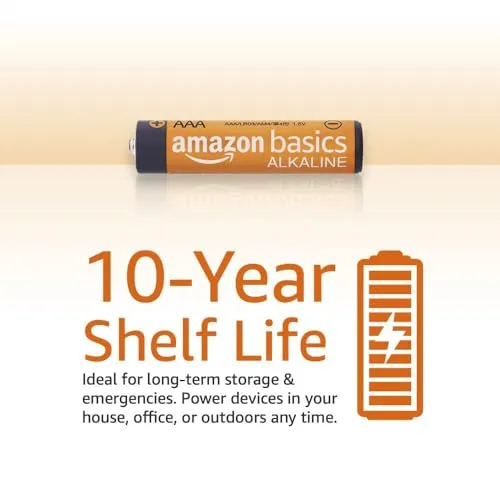 Amazon Basics 8 Pack AAA High-Performance Alkaline Batteries, 10-Year Shelf Life, Easy to Open Value Pack,8 Count (Pack of 1)