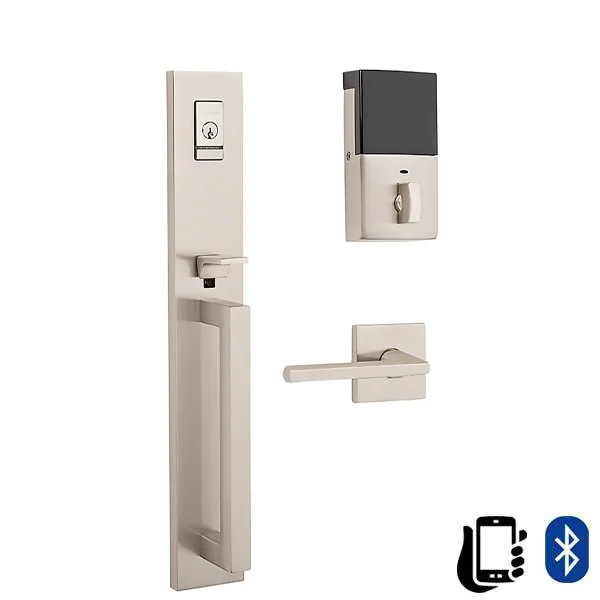 Baldwin Estate Evolved - 85392.BLENT - Minneapolis Escutcheon Full Handleset - Singl Cyl - Bluetooth - 150 - Satin Nickel - Grade 2 - LH