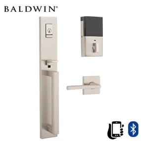 Baldwin Estate Evolved - 85392.BLENT - Minneapolis Escutcheon Full Handleset - Singl Cyl - Bluetooth - 150 - Satin Nickel - Grade 2 - LH