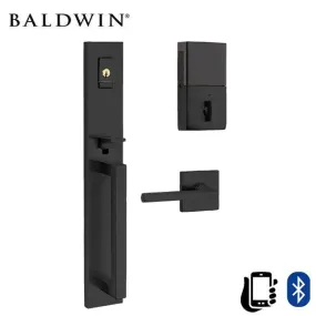 Baldwin Estate Evolved - 85392.BRENT - Minneapolis Escutcheon Full Handleset - Singl Cyl - Bluetooth - 190 - Satin Black - Grade 2 - RH