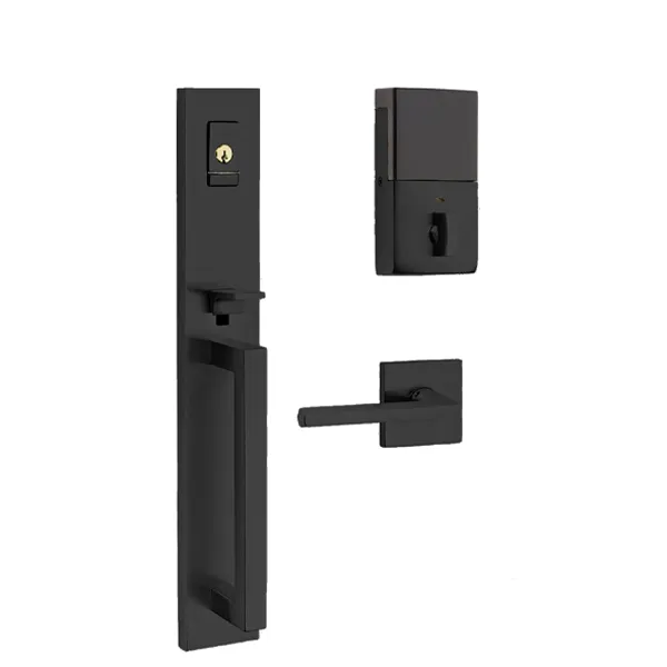 Baldwin Estate Evolved - 85392.BRENT - Minneapolis Escutcheon Full Handleset - Singl Cyl - Bluetooth - 190 - Satin Black - Grade 2 - RH