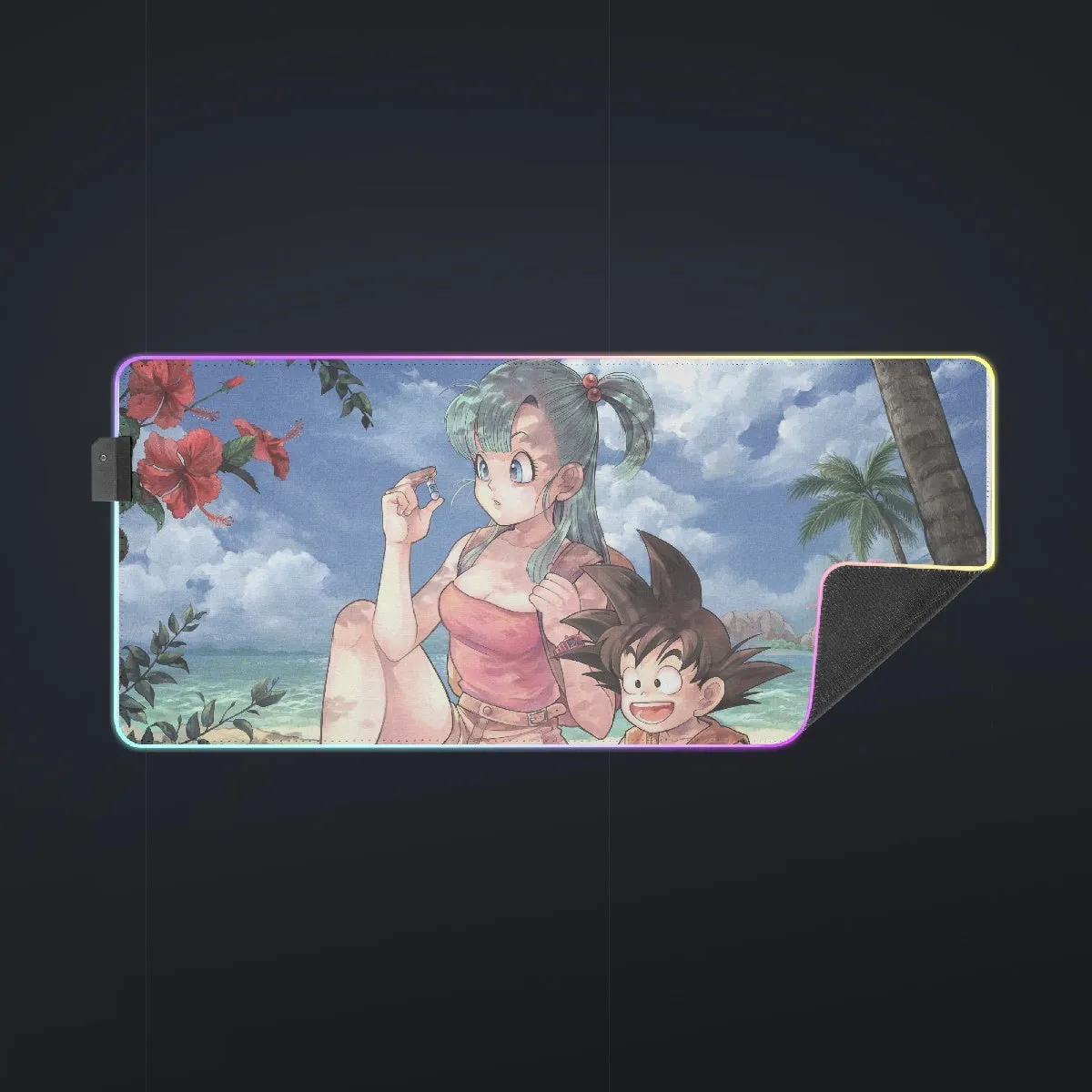 Bulma Sitting on a Tree and Kid Goku at the Beach Blue Graphic cool LED  Mouse Pad