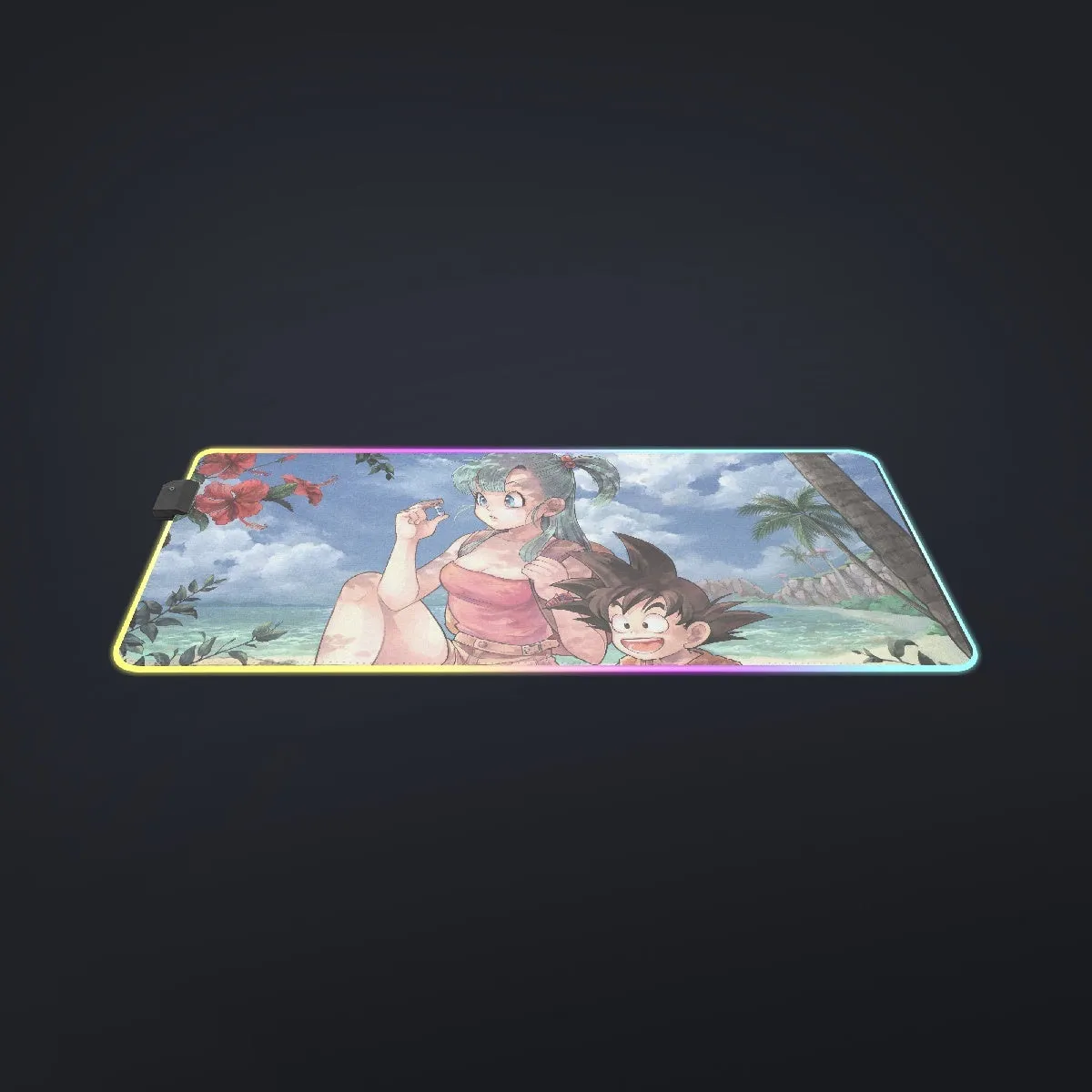 Bulma Sitting on a Tree and Kid Goku at the Beach Blue Graphic cool LED  Mouse Pad