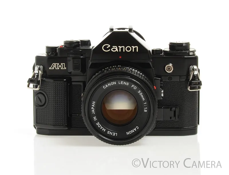Canon A-1 A1 Black 35mm Film SLR Camera w/ 50mm F1.8 Lens -New Seals- [EX ]