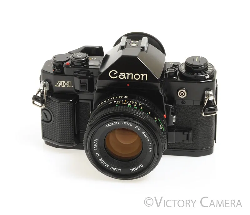 Canon A-1 A1 Black 35mm Film SLR Camera w/ 50mm F1.8 Lens -New Seals- [EX ]
