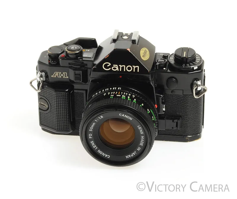 Canon A-1 A1 Black 35mm Film SLR Camera w/ 50mm F1.8 Lens -New Seals- [EXC-]