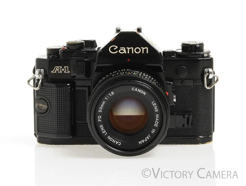 Canon A-1 A1 Black 35mm Film SLR Camera w/ 50mm F1.8 Lens -New Seals- [EXC-]
