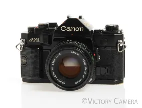 Canon A-1 A1 Black 35mm Film SLR Camera w/ 50mm F1.8 Lens -New Seals- [EXC-]