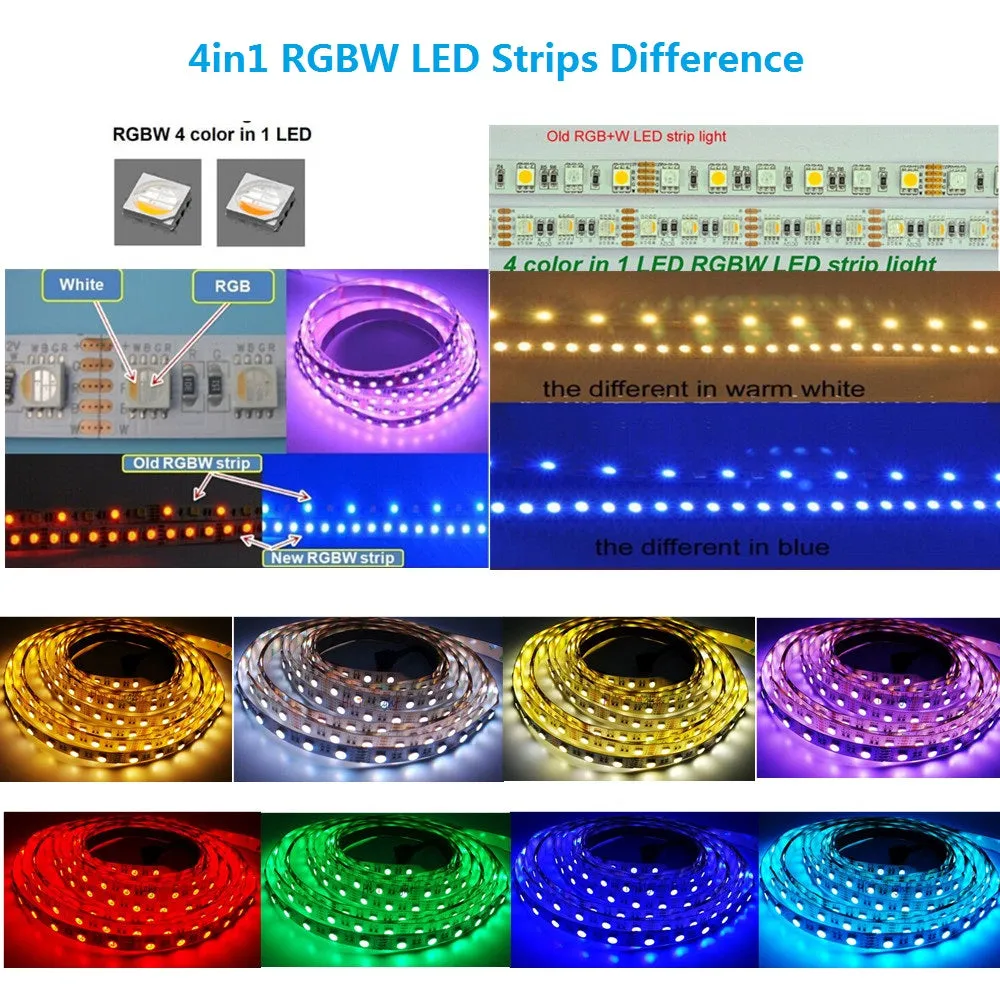 DC 12V RGBW/RGBWW LED Strip Light,  16.4FT/5M SMD5050-150, 30LEDs 9.6W per Meter 4in1 SMD5050 RGBW LED Light