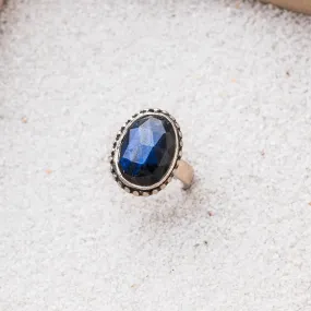 Deep Blue Labradorite Oval Ring with Beaded Bezel