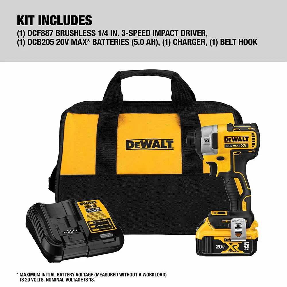DeWalt DCF887P1 20V MAX XR® 1/4 in. 3-Speed Impact Driver Kit