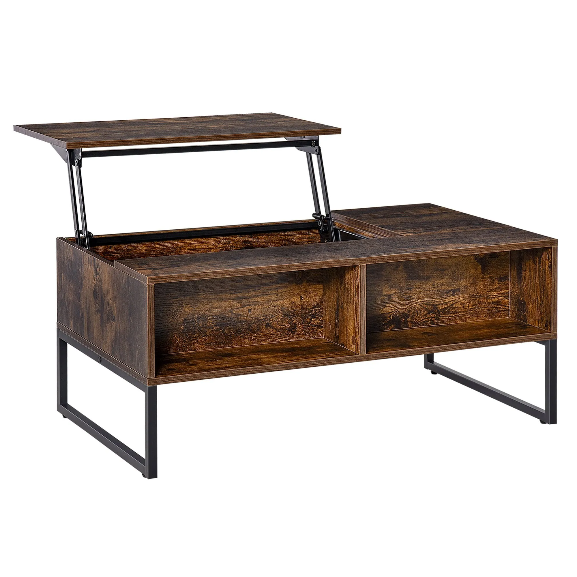 Extendible Coffee Table with Lift Top,  Functional Living Room Table with Hidden Storage Compartment, Drawer, Metal Frame for Home, 100 x 60 x 40 cm, Rustic w/ Top Drawer