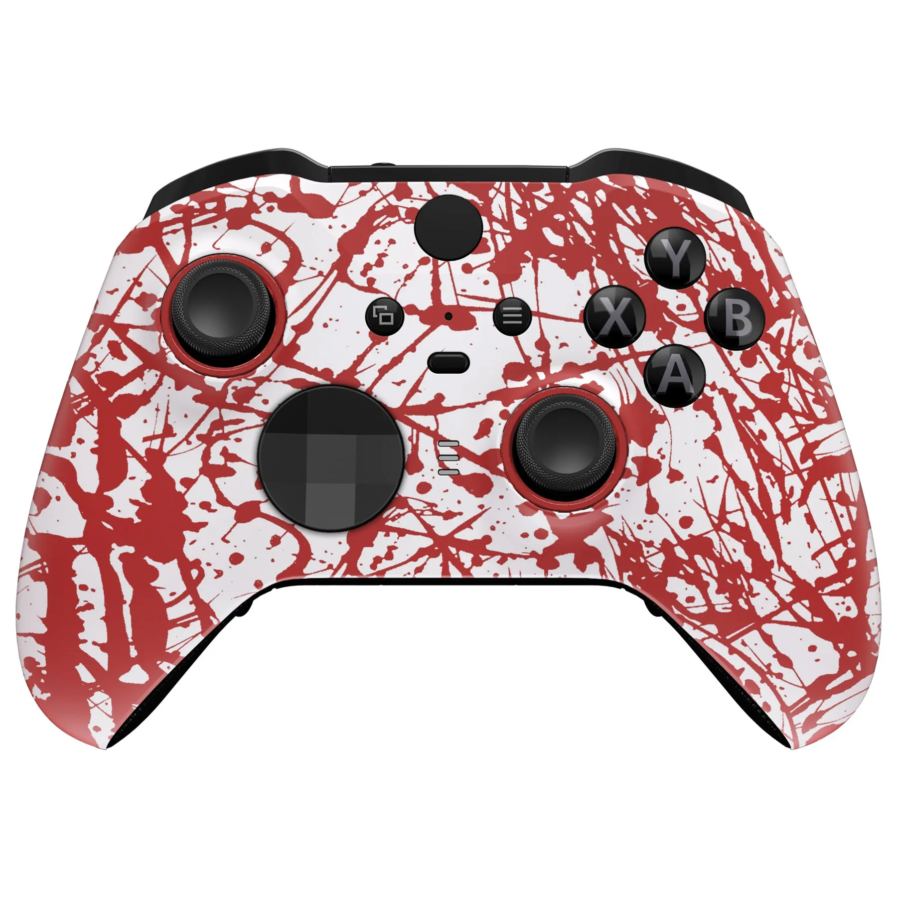 eXtremeRate Blood Patterned Faceplate Cover, Soft Touch Front Housing Shell Case Replacement Kit for Xbox One Elite Series 2 Controller Model 1797 and Core Model 1797 and Core Model 1797 - Thumbstick Accent Rings Included - ELS211