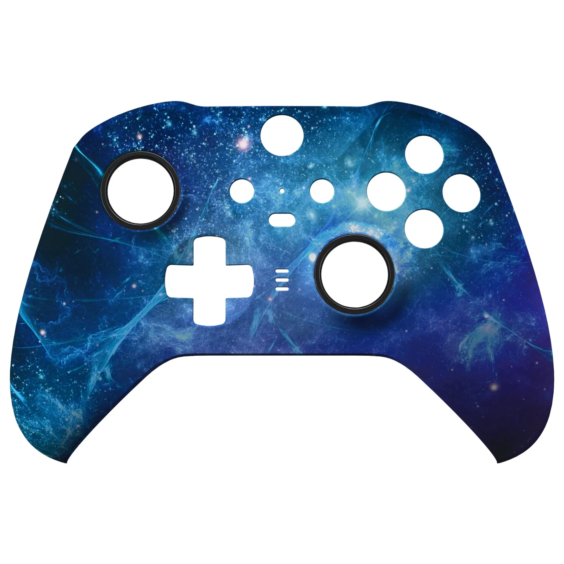 eXtremeRate Blue Nebula Style Faceplate Cover, Soft Touch Front Housing Shell Case Replacement Kit for Xbox One Elite Series 2 Controller Model 1797 - Thumbstick Accent Rings Included - ELT143