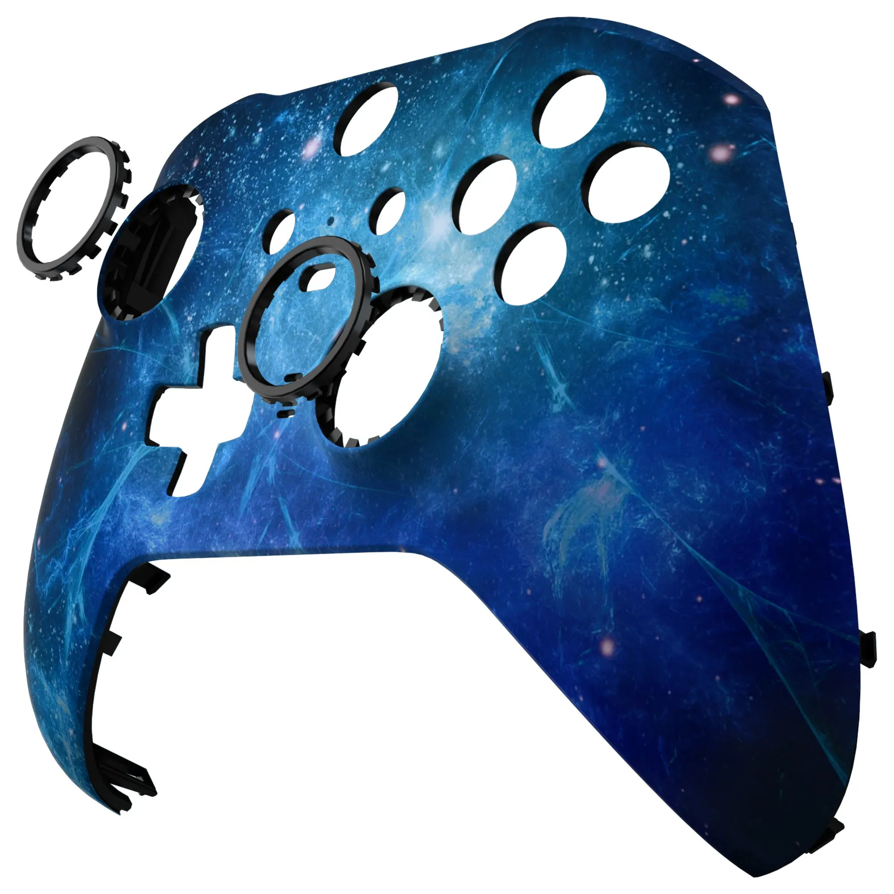eXtremeRate Blue Nebula Style Faceplate Cover, Soft Touch Front Housing Shell Case Replacement Kit for Xbox One Elite Series 2 Controller Model 1797 - Thumbstick Accent Rings Included - ELT143