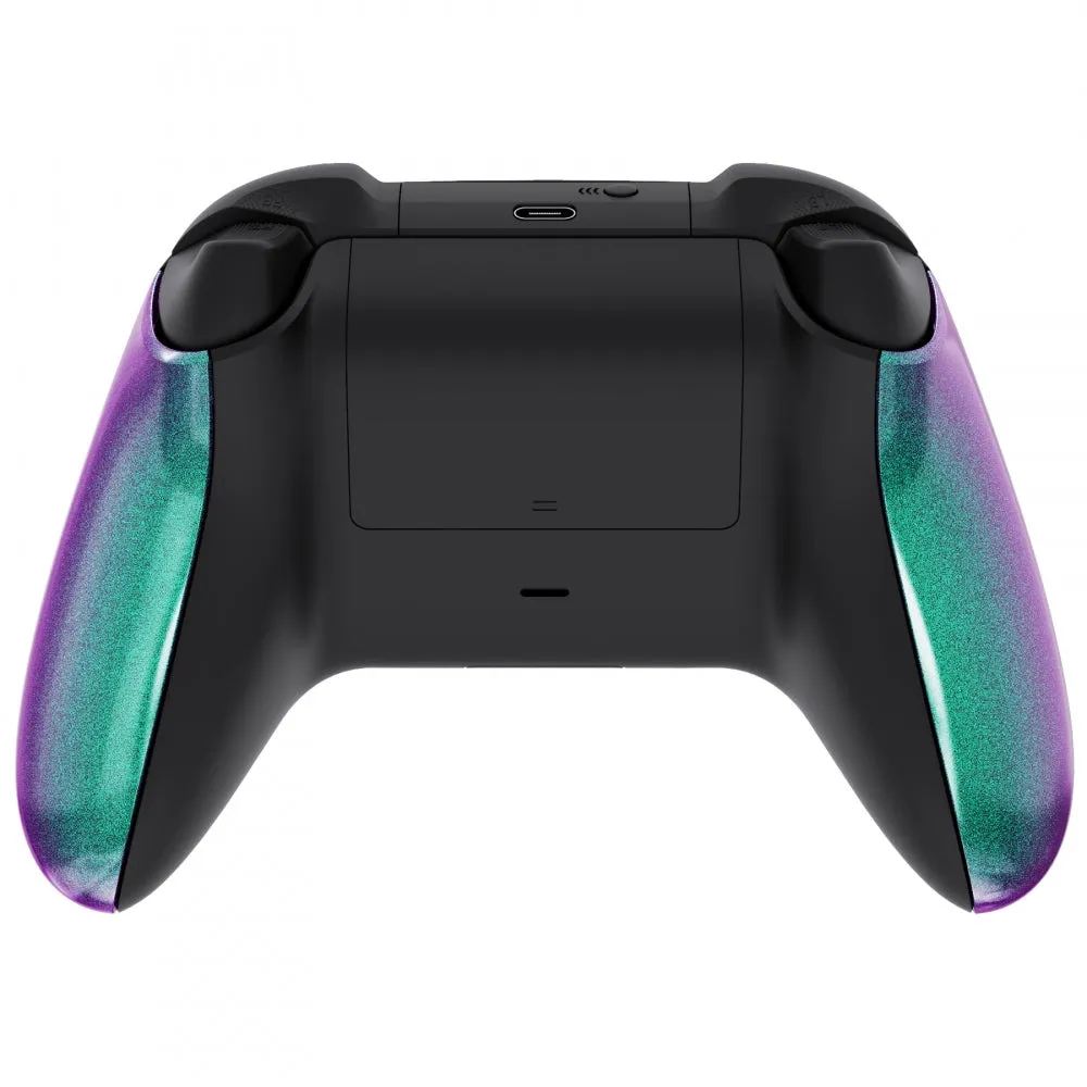 eXtremeRate Chameleon Green Purple Back Panels, Comfortable Non-Slip Side Rails Handles, Game Improvement Replacement Parts for Xbox Series X / S Controller - Controller NOT Included - PX3P302