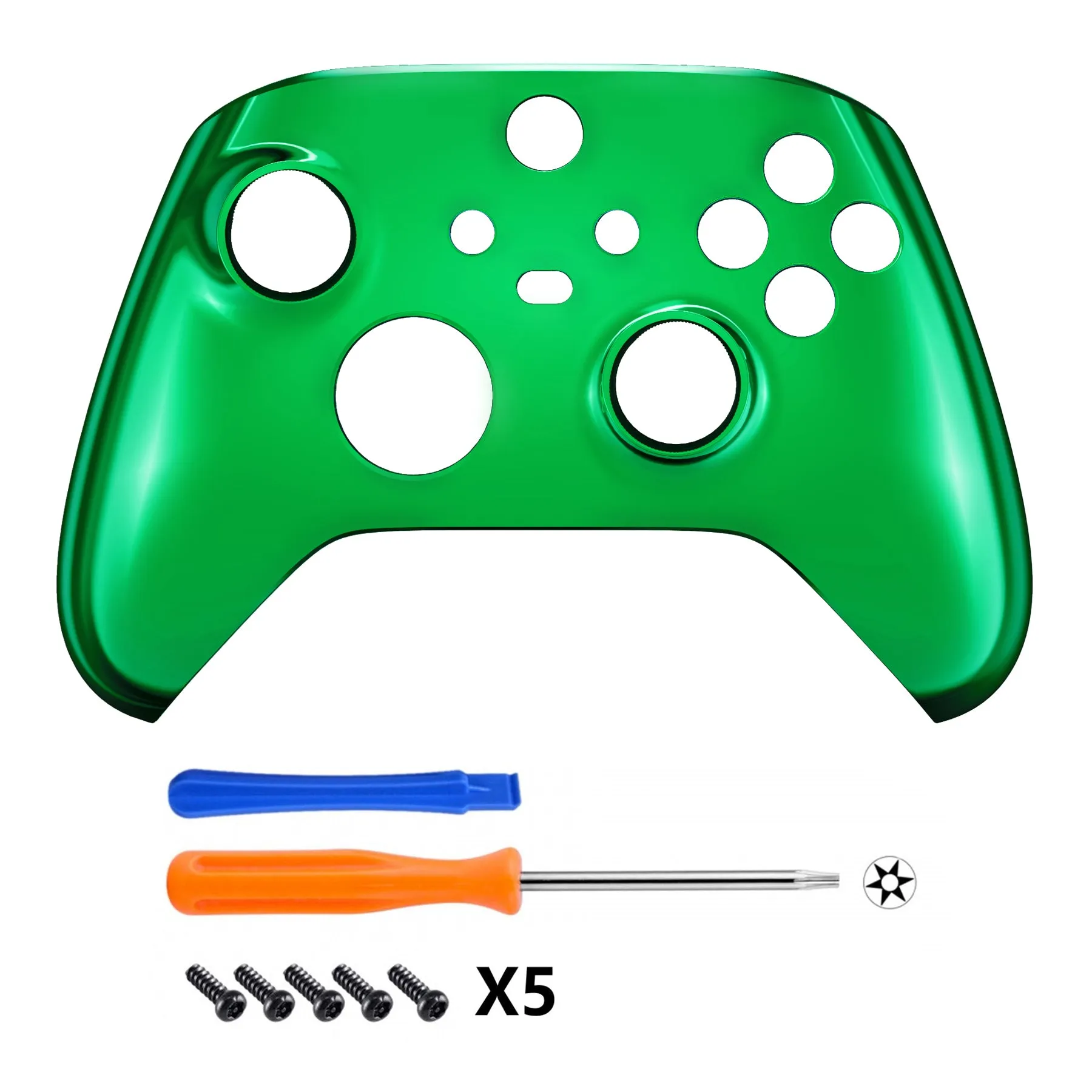 eXtremeRate Chrome Green Replacement Front Housing Shell for Xbox Series X / S Controller, Custom Cover Faceplate for Xbox Core Controller - Controller NOT Included - FX3D406