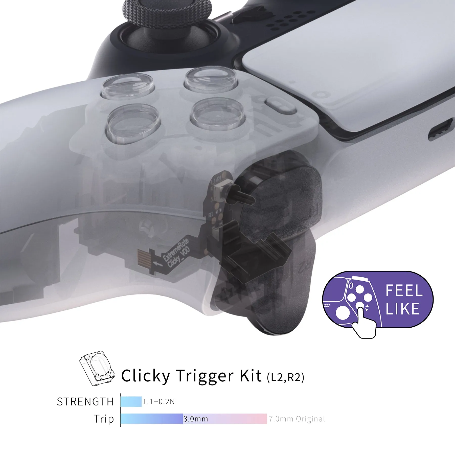eXtremeRate Clicky Hair Trigger Kit for PS5 Controller BDM-010 & BDM-020 Shoulder Buttons, Custom Flashshot Trigger Stop Flex Cable for PS5 Controller - Controller NOT Included - PFMD004