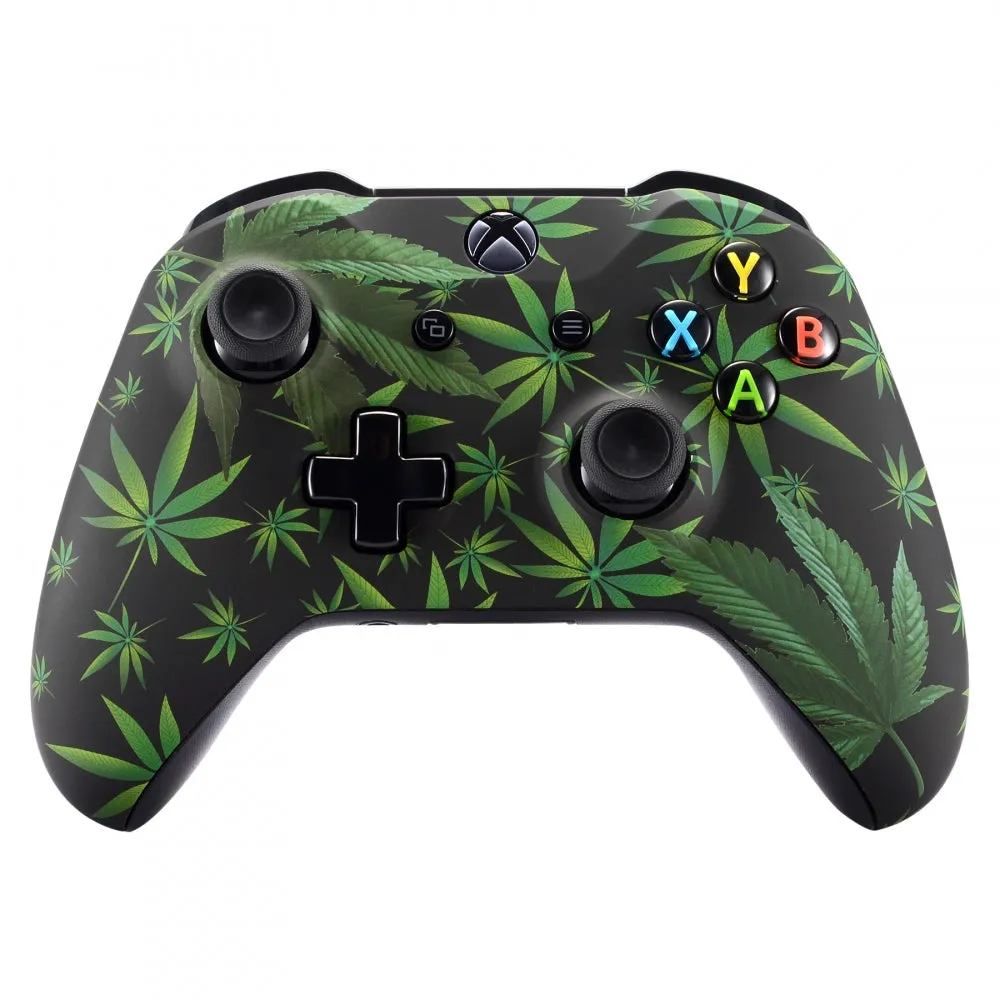 eXtremeRate Green Weeds Soft Touch Grip Front Housing Shell, Comfortable Faceplate Cover Replacement Kit for Xbox One S & Xbox One X Controller - SXOFT23X