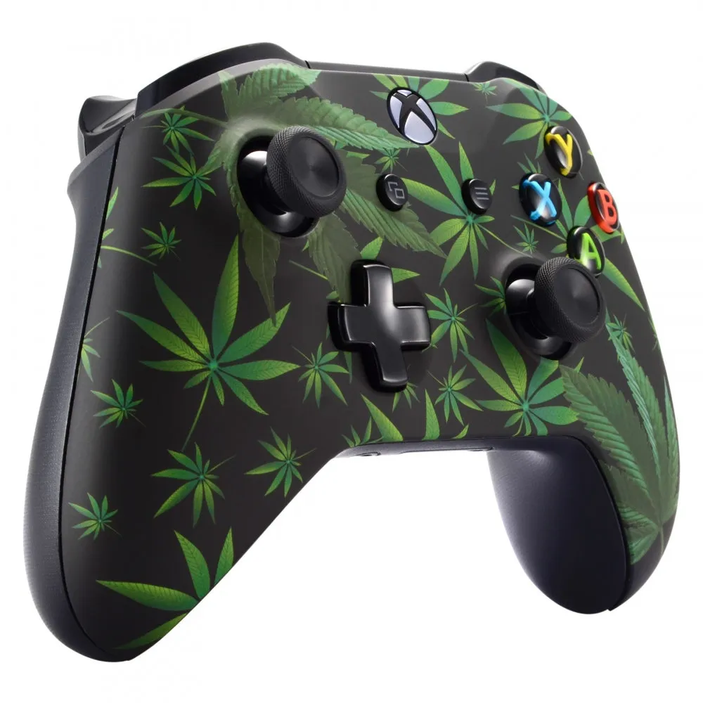 eXtremeRate Green Weeds Soft Touch Grip Front Housing Shell, Comfortable Faceplate Cover Replacement Kit for Xbox One S & Xbox One X Controller - SXOFT23X