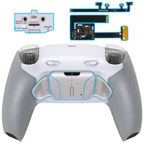 eXtremeRate Real Metal Buttons (RMB) Version RISE4 Plus MAX Back Paddles Kit with Clicky Trigger Stops & Rubberized Grip for PS5 Controller BDM-010/020 - White Gray - Silver