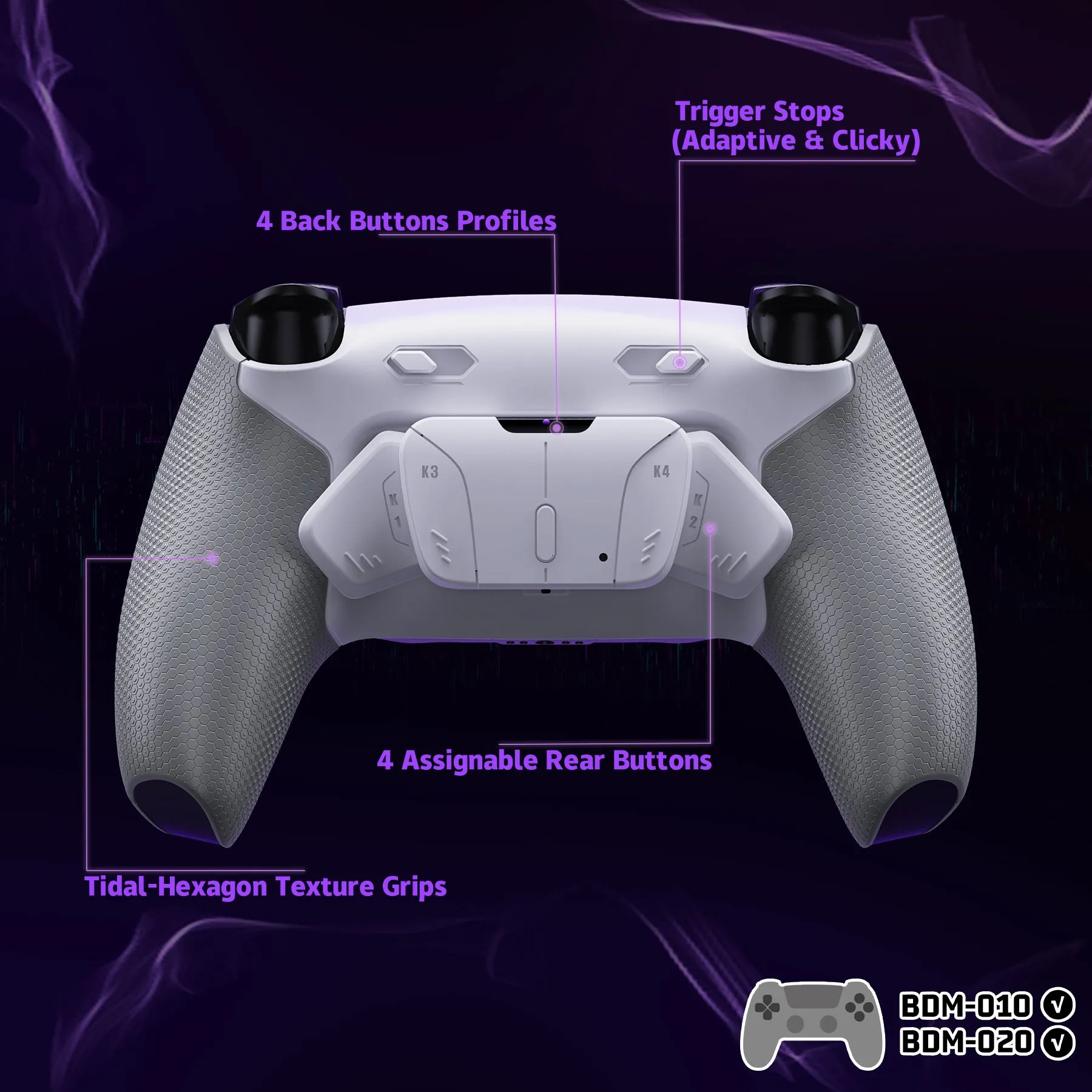 eXtremeRate RISE4 Plus MAX Back Paddles Kit with Clicky Trigger Stops & Rubberized Grip for PS5 Controller BDM-010/020 - White Gray
