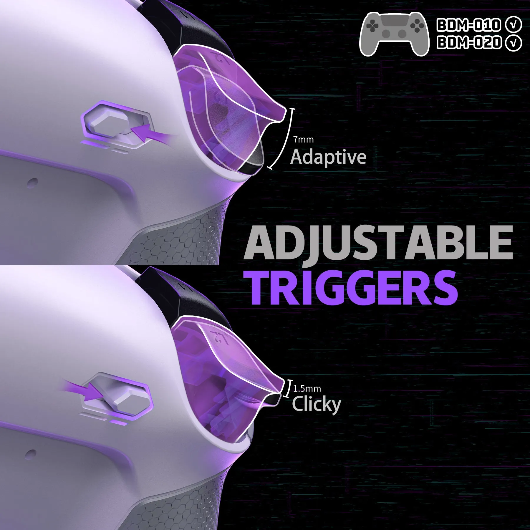 eXtremeRate RISE4 Plus MAX Back Paddles Kit with Clicky Trigger Stops & Rubberized Grip for PS5 Controller BDM-010/020 - White Gray