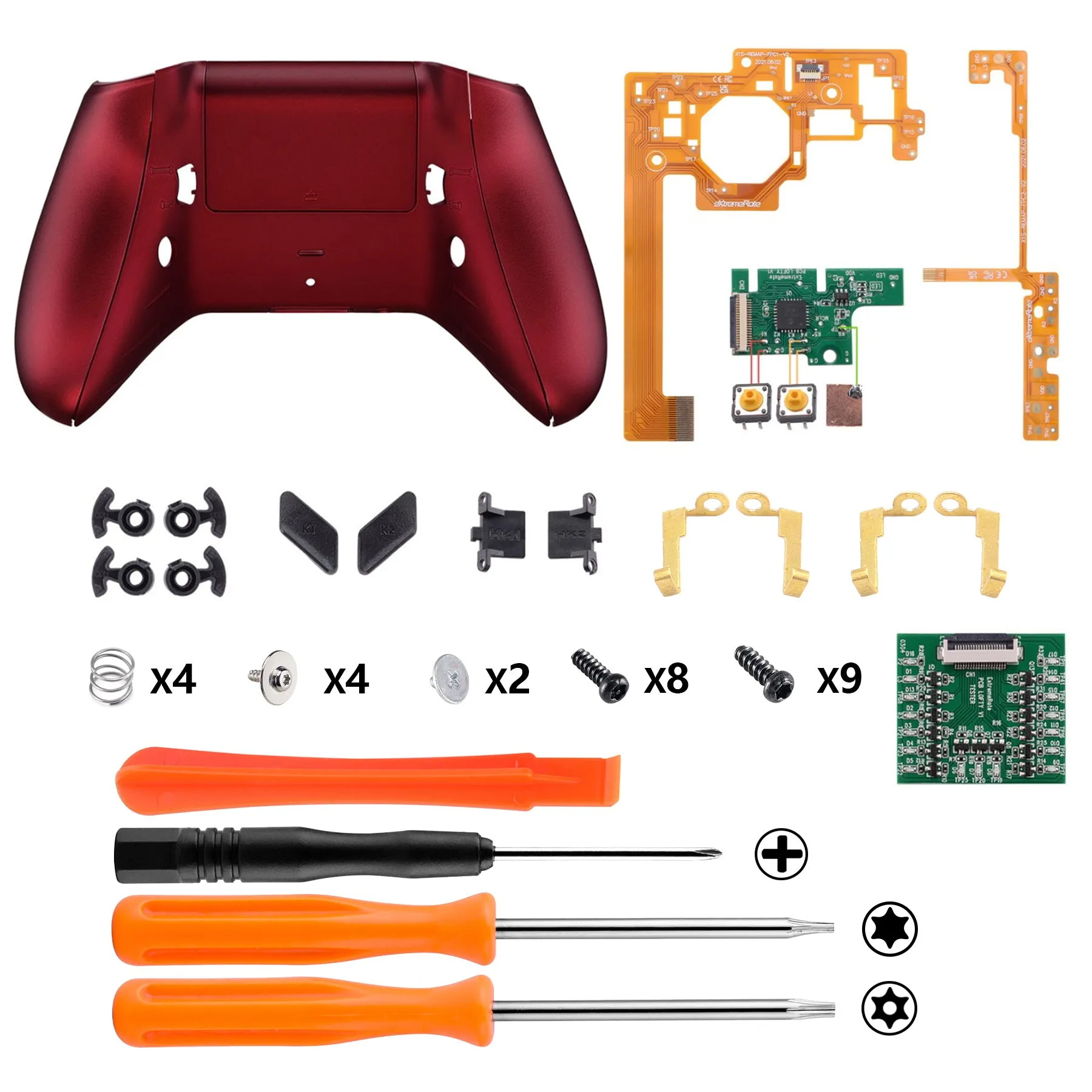eXtremeRate Soft Touch Scarlet Red Lofty Remappable Remap & Trigger Stop Kit, Redesigned Back Shell & Side Rails & Back Buttons & Trigger Lock for Xbox One S X Controller 1708 - X1RM010
