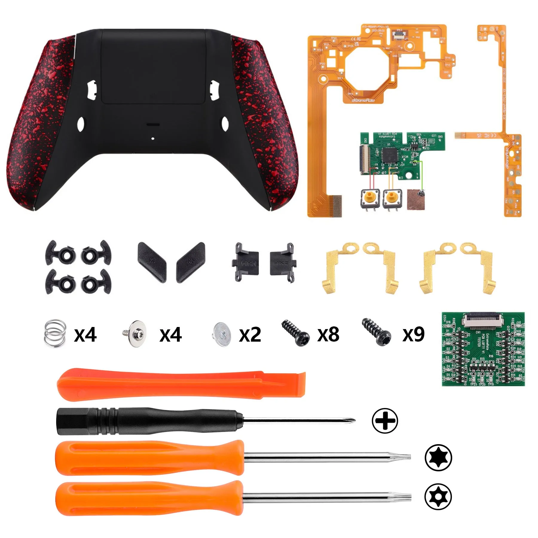 eXtremeRate Textured Red Lofty Remappable Remap & Trigger Stop Kit, Redesigned Back Shell & Side Rails & Back Buttons & Trigger Lock for Xbox One S X Controller 1708 - X1RM004