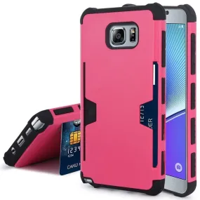 Galaxy Note 5 Case, Slim Hybrid [Card Slot Insert] Dual Layer [Shock Resistant] Case Cover for Samsung Galaxy Note 5 - Pink