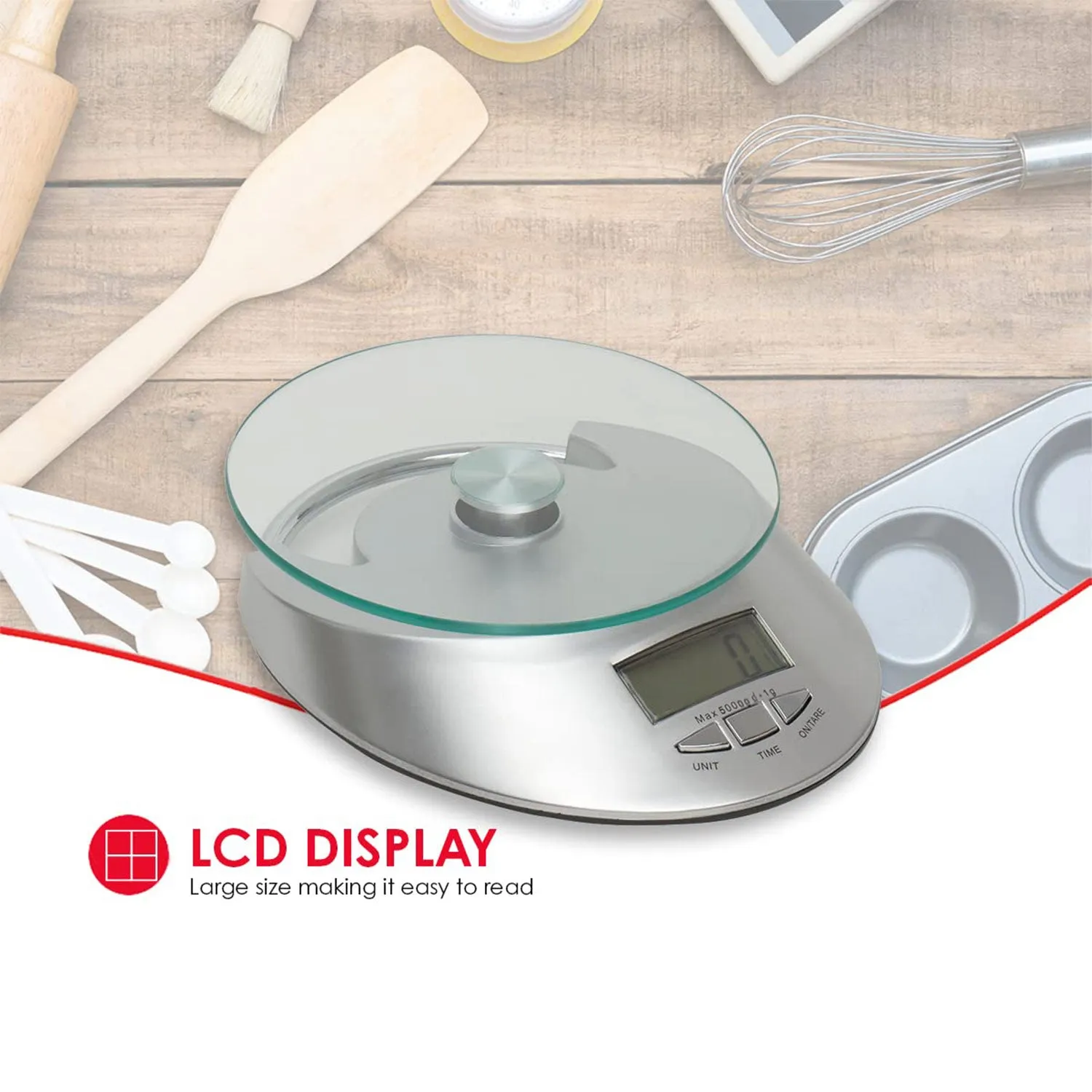 Home Basics Digital Kitchen Food Scale with Tempered Glass Platform, 7.75x5.75x1.75 Inches