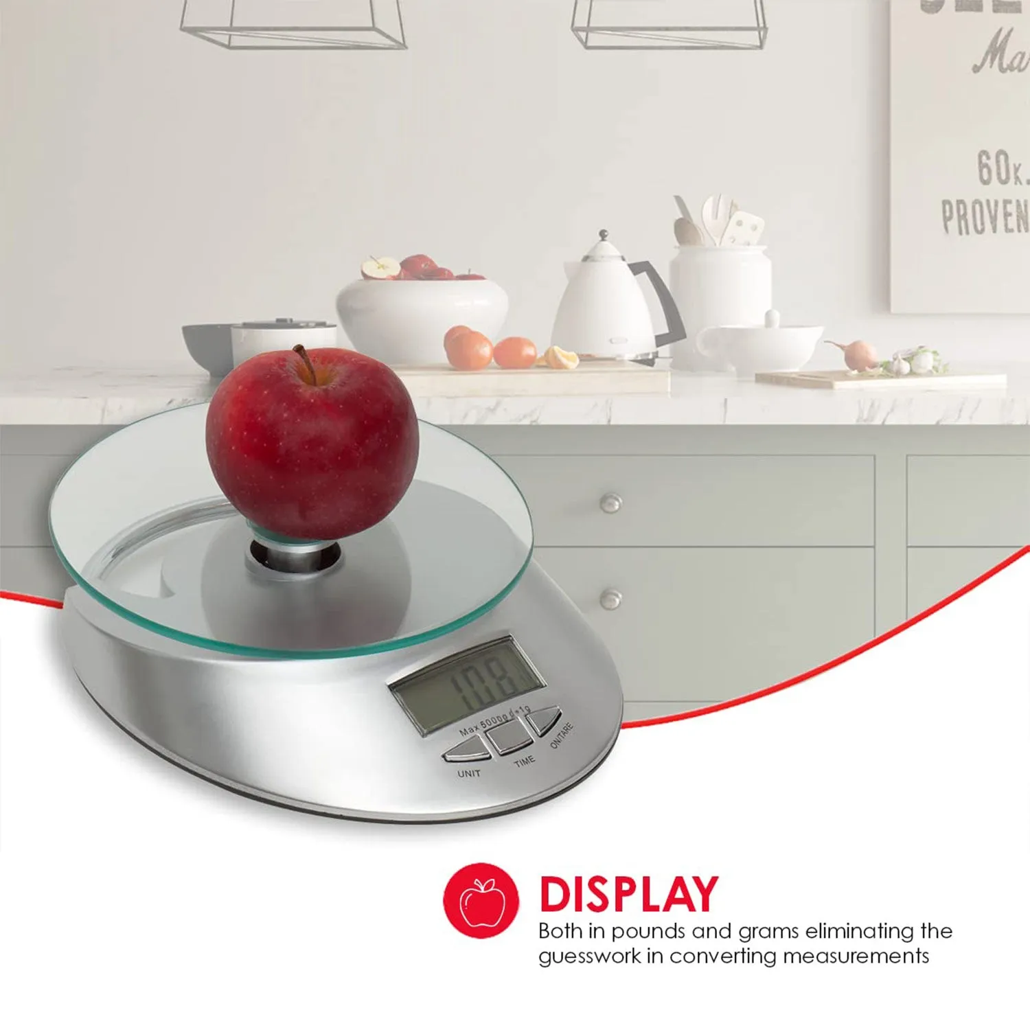 Home Basics Digital Kitchen Food Scale with Tempered Glass Platform, 7.75x5.75x1.75 Inches