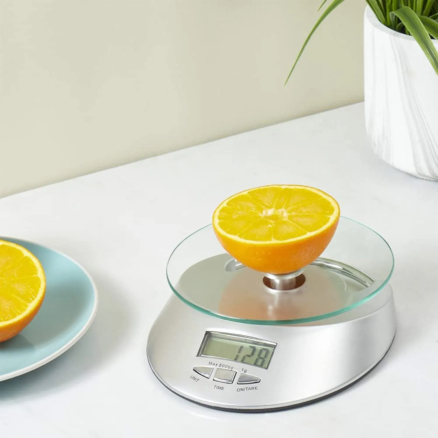 Home Basics Digital Kitchen Food Scale with Tempered Glass Platform, 7.75x5.75x1.75 Inches