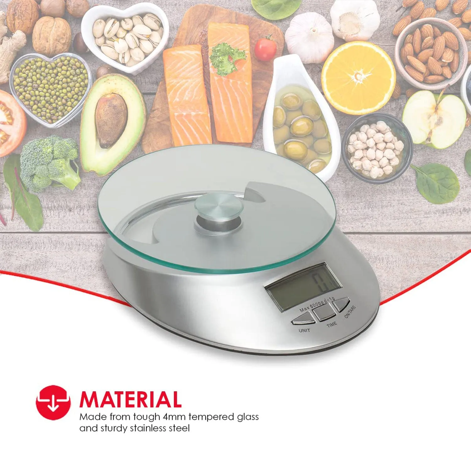 Home Basics Digital Kitchen Food Scale with Tempered Glass Platform, 7.75x5.75x1.75 Inches