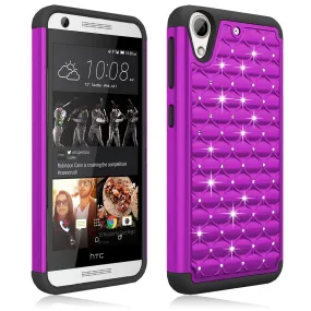 HTC Desire 626 Case, Crystal Rhinestone Slim Hybrid Dual Layer Case Cover for Desire 626 - Purple/Black