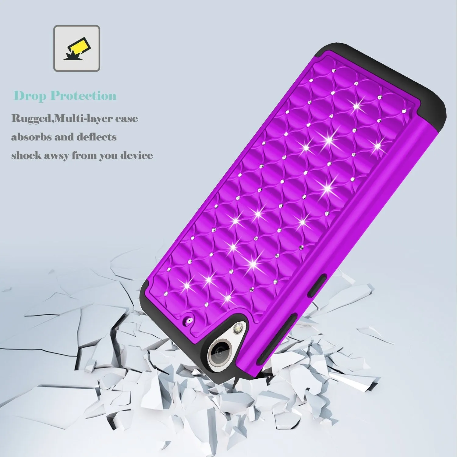 HTC Desire 626 Case, Crystal Rhinestone Slim Hybrid Dual Layer Case Cover for Desire 626 - Purple/Black