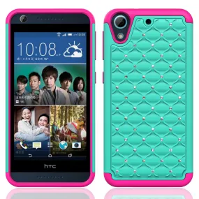 HTC Desire 626 Case, Crystal Rhinestone Slim Hybrid Dual Layer Case Cover for Desire 626 - Teal/Hot Pink