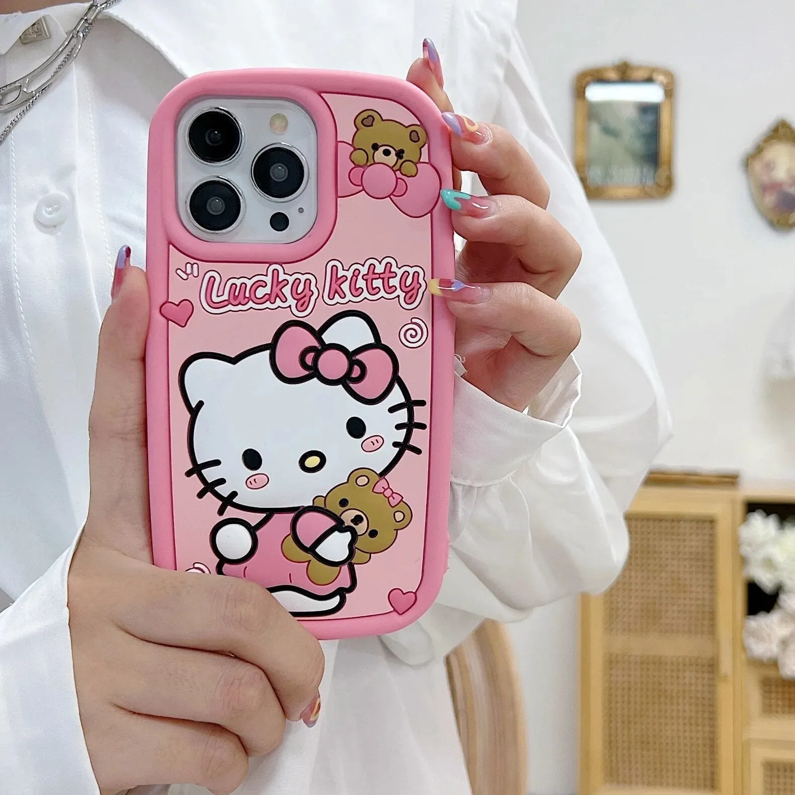 Kawaii Hello Kitty iPhone Case with Beads Bracelet
