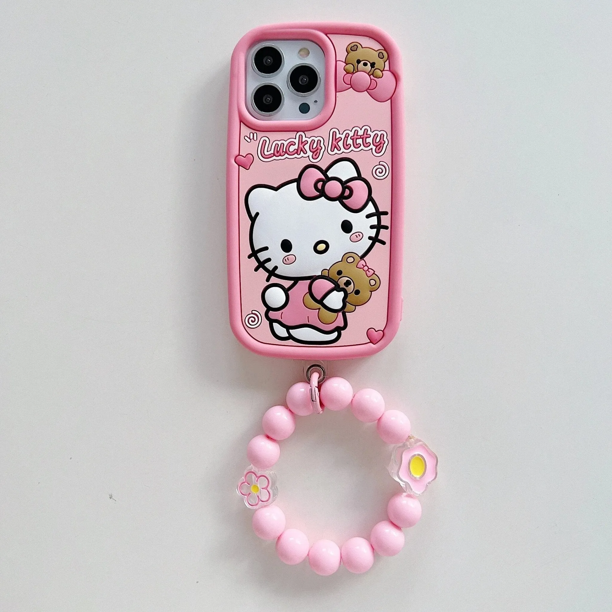 Kawaii Hello Kitty iPhone Case with Beads Bracelet
