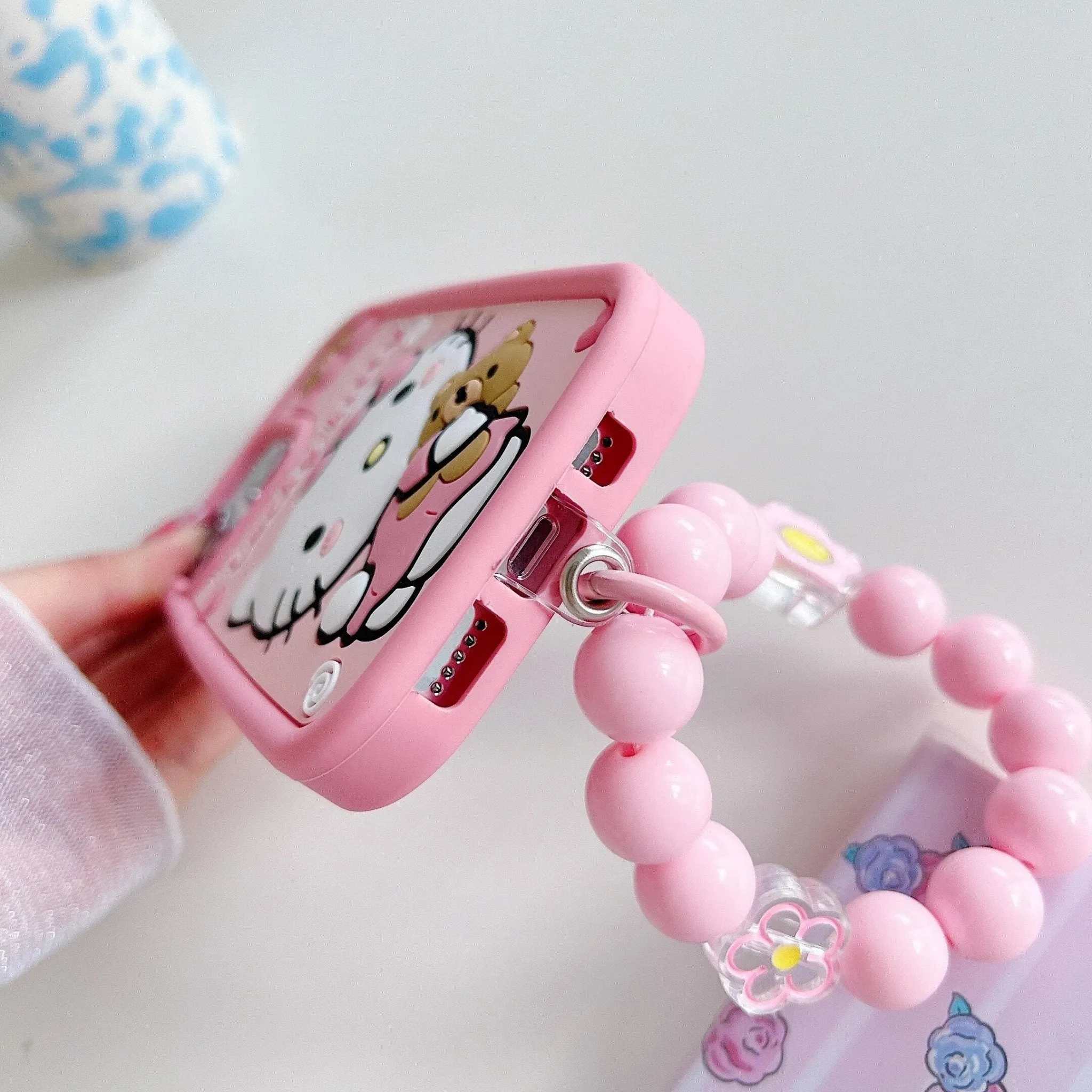 Kawaii Hello Kitty iPhone Case with Beads Bracelet