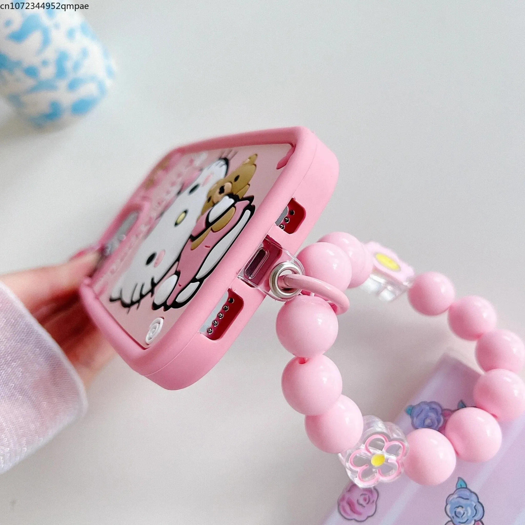 Kawaii Hello Kitty iPhone Case with Beads Bracelet