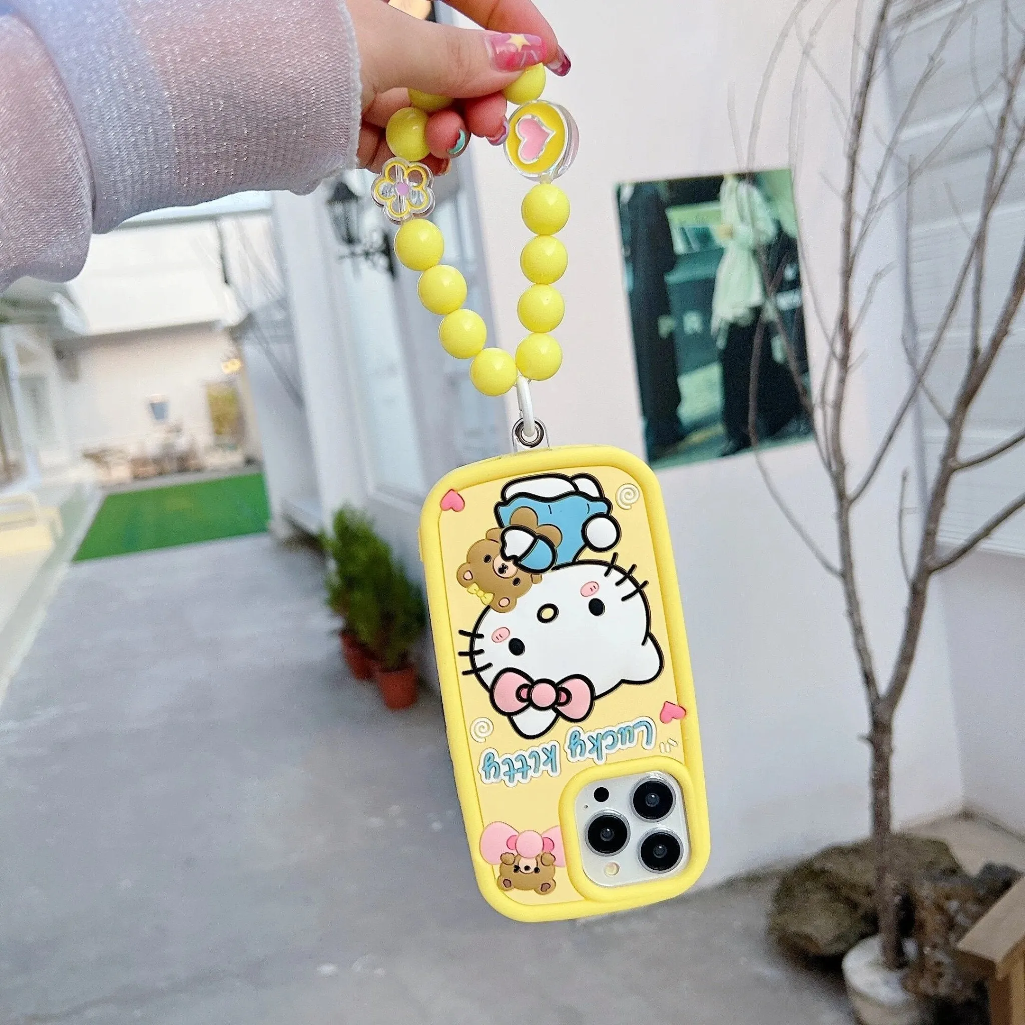 Kawaii Hello Kitty iPhone Case with Beads Bracelet