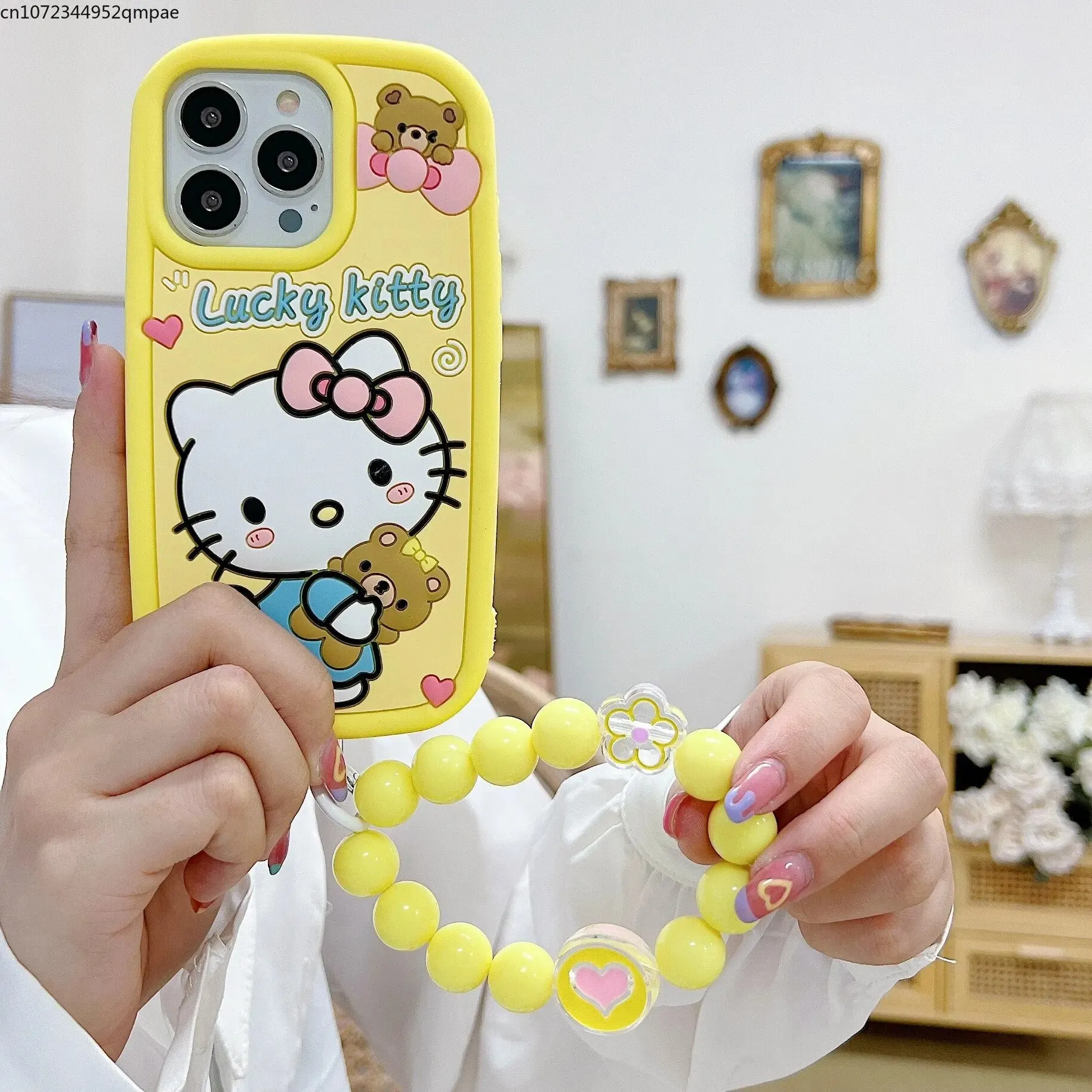 Kawaii Hello Kitty iPhone Case with Beads Bracelet