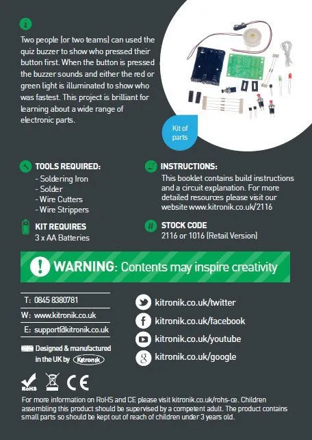 Kitronik Quiz Buzzer Project Kit