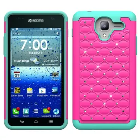 Kyocera Hydro View Case, Slim Hybrid Dual Layer Rhinestone Armor[Impact/Shock Resistant] Case for Kyocera Hydro View - Hot Pink/Teal