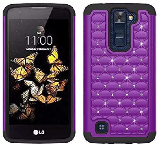 LG K8 Case | LG Escape 3 Case, Crystal Rhinestone Studded Slim Hybrid Dual Layer Case for LG K8/LG Escape 3 - Purple/Black