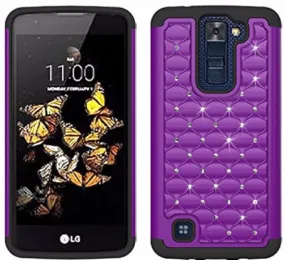 LG K8 Case | LG Escape 3 Case, Crystal Rhinestone Studded Slim Hybrid Dual Layer Case for LG K8/LG Escape 3 - Purple/Black